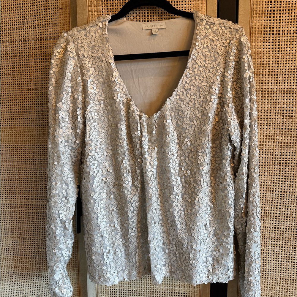 Allison Joy gray sequin top. Size L. - Picture 1 of 10